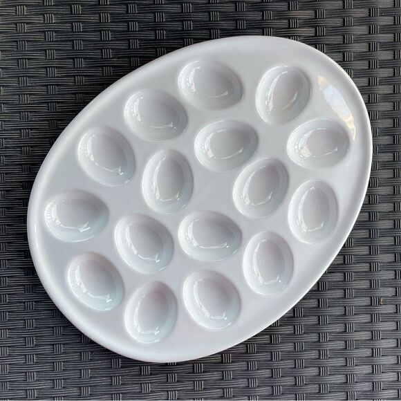 Target Home White Egg Shaped Ceramic Deviled Egg Serving Platter Plate - Picture 1 of 16